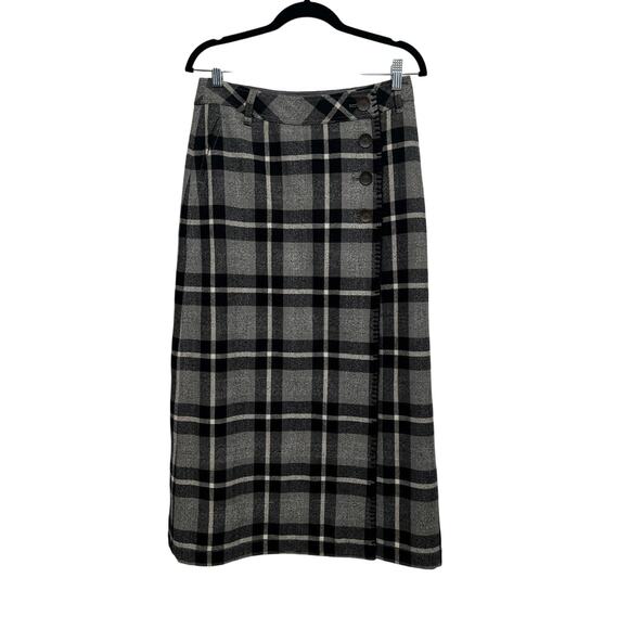 Vintage Y2K Eddie Bauer Tartan Plaid Wool-Blend Midi Skirt 4 - Picture 1 of 8
